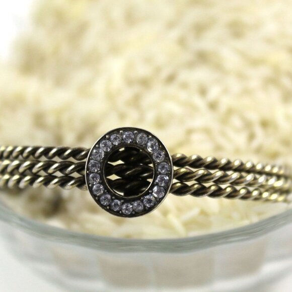 Vintage Gold-Tone Twisted Rope Bracelet With Rhinestone Circle Pendant & Lobster - Picture 2 of 8